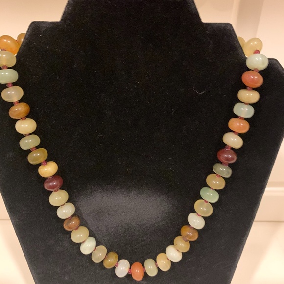 21" Natural Stone, Garnet and Sterling Necklace - Picture 1 of 5
